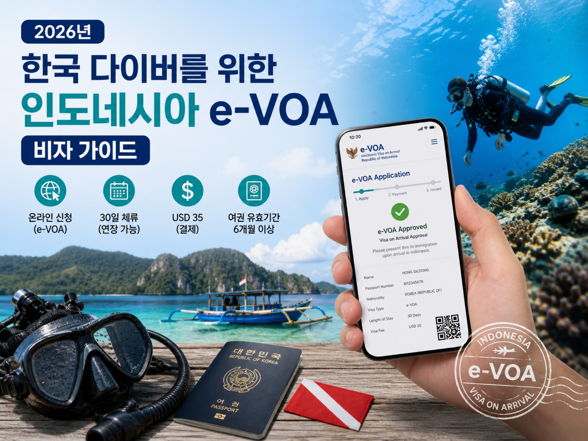 한국 다이버를 위한 인도네시아 e-VOA 비자 가이드 (2026년 기준)